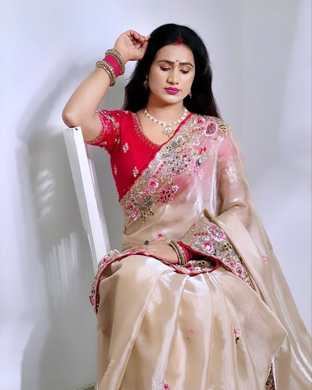 Traditional Soft Jimichu Silk Saree – Elegant Multi-Embroidery Work