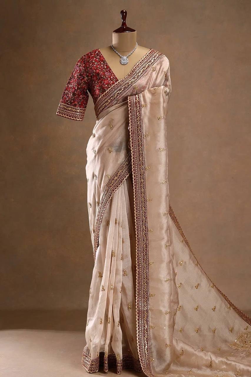 Designer Maroon Jimichu Silk Saree with Heavy Embroidery Work