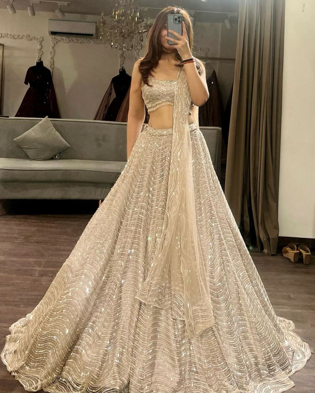 lehenga set shines with elegant Coding &amp; Sequins Work