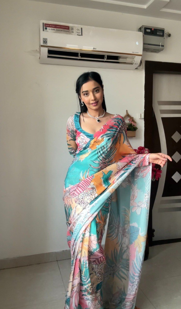 MultiMuse Printed Georgette Ready-to-Wear Saree