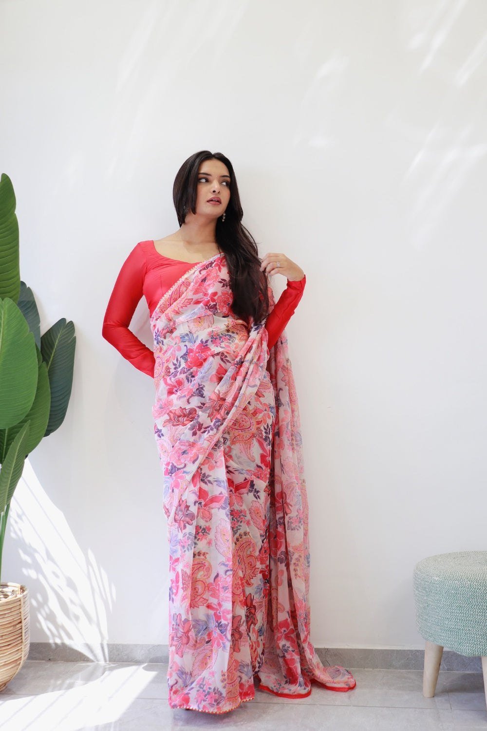 Pink Blossom Organza Saree