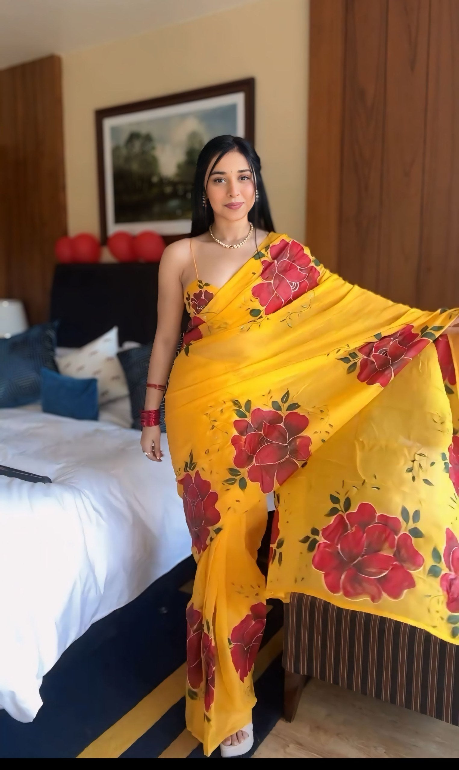Sunny Yellow Georgette Printed Saree