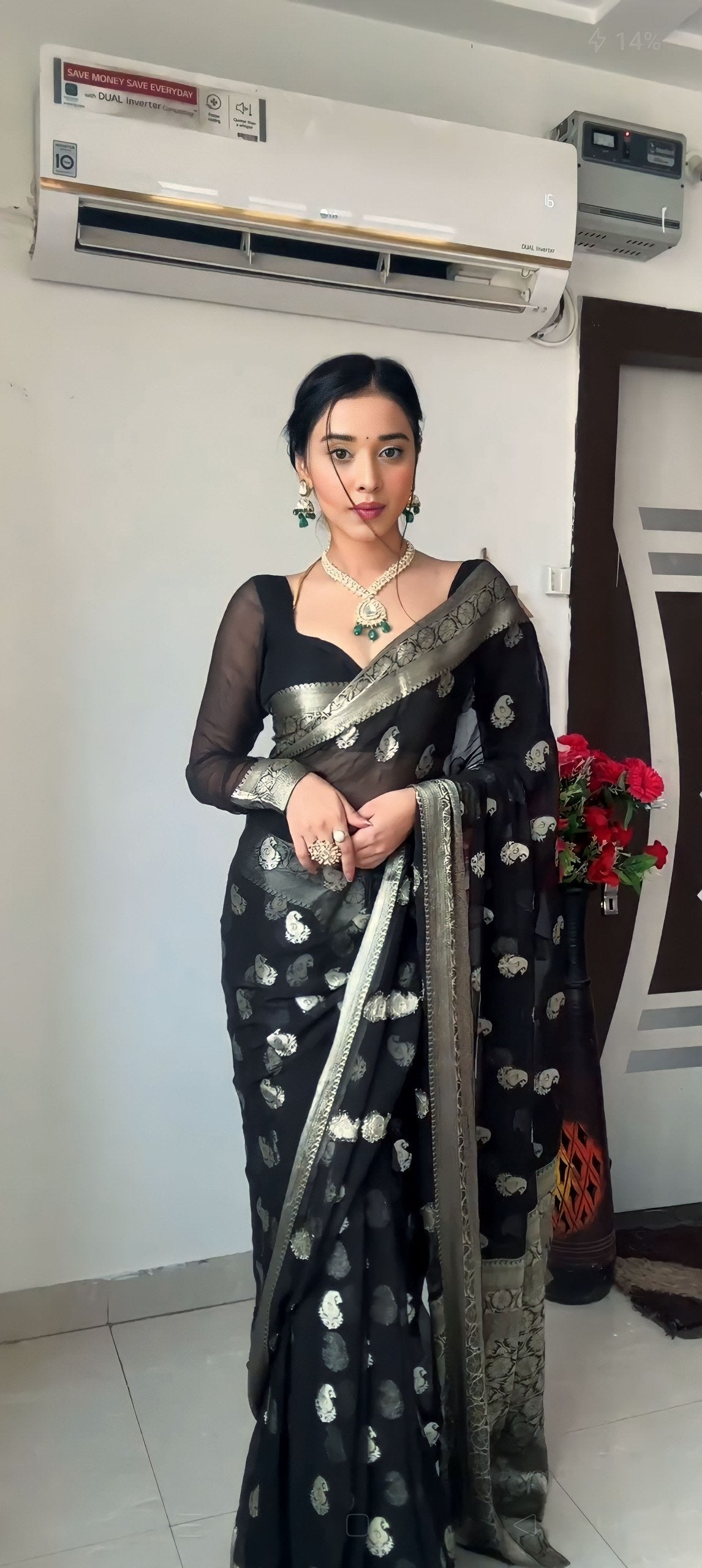 Black Cotton Weaving Ready-to-Wear Saree