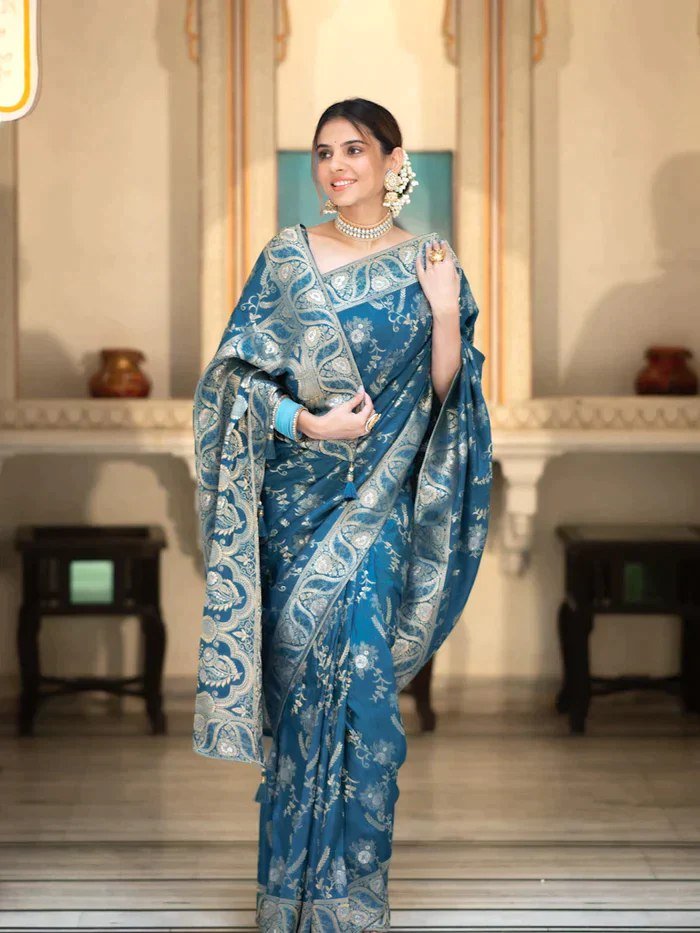 “Ocean Sapphire Blue” Banarasi Silk Saree