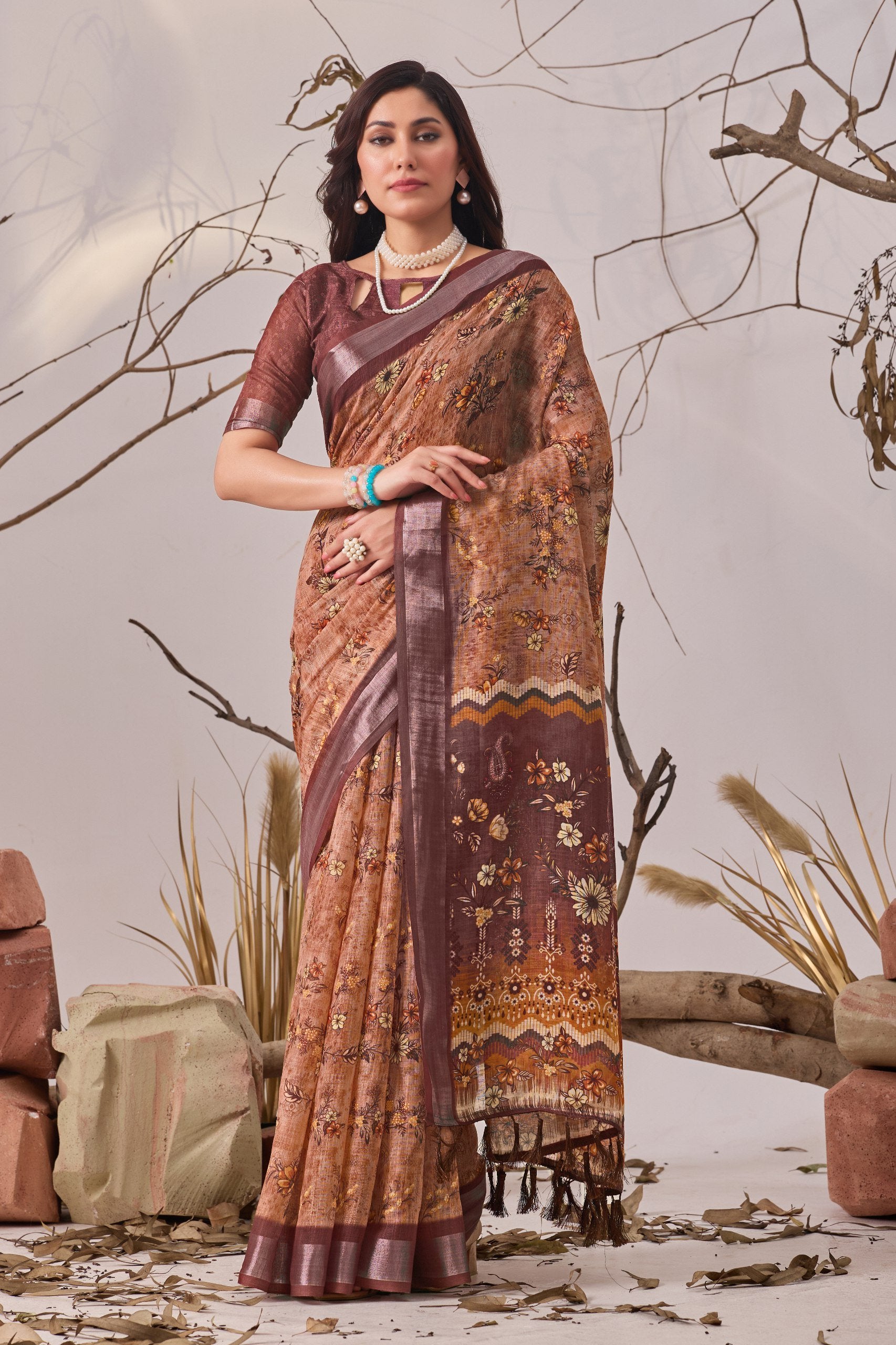 Timeless Floral Beauty in Linen Cotton Elegance