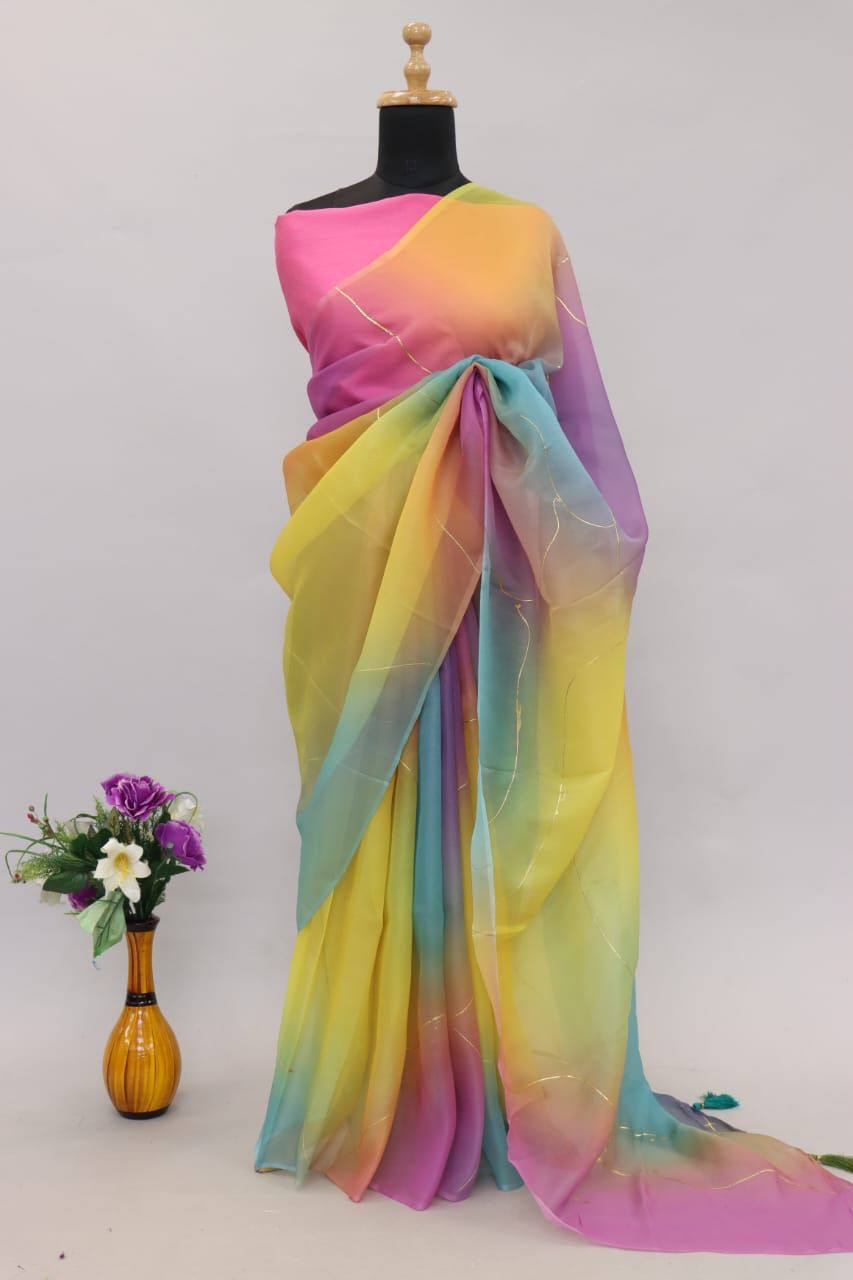 Soft Pure Organza Saree with Foil Print Work