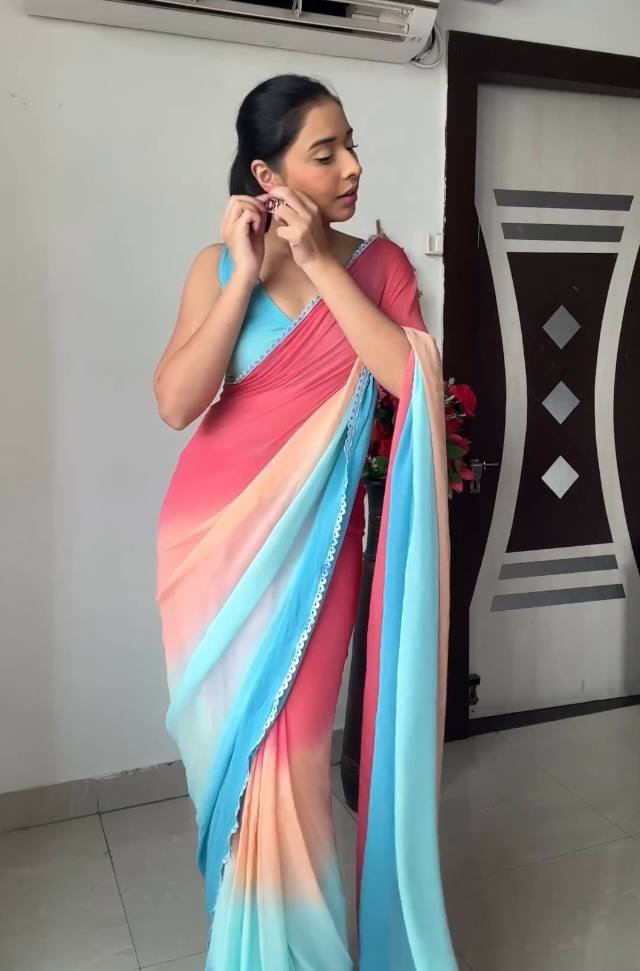 Pink Bloom Georgette Silk Saree