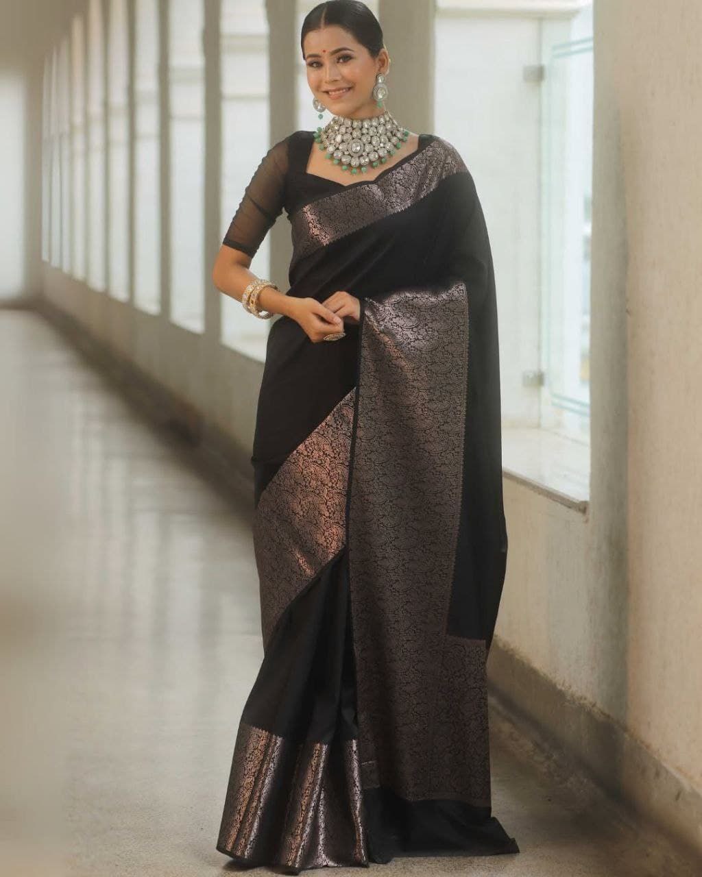 Art Silk Jacquard Border Saree – Wedding & Party Wear