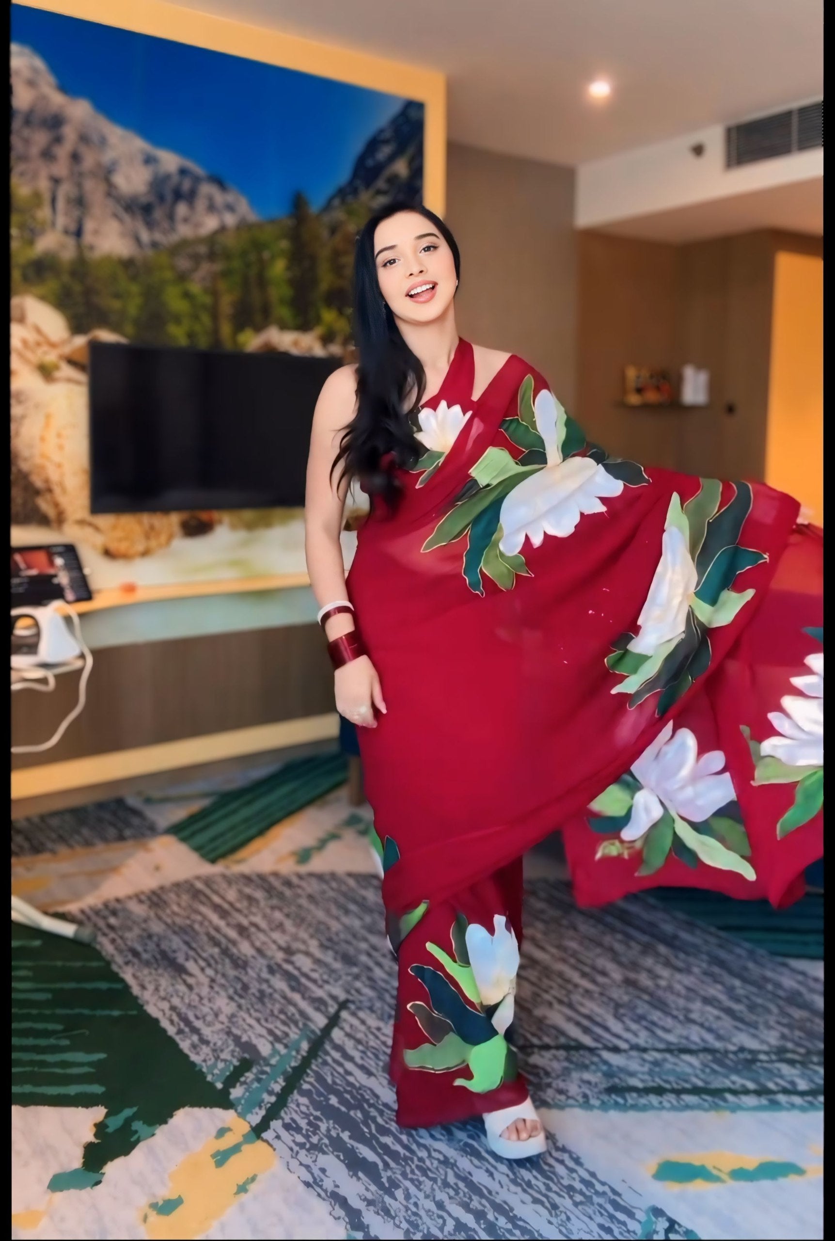 Ready-to-Wear Georgette Saree in a rich maroon shade