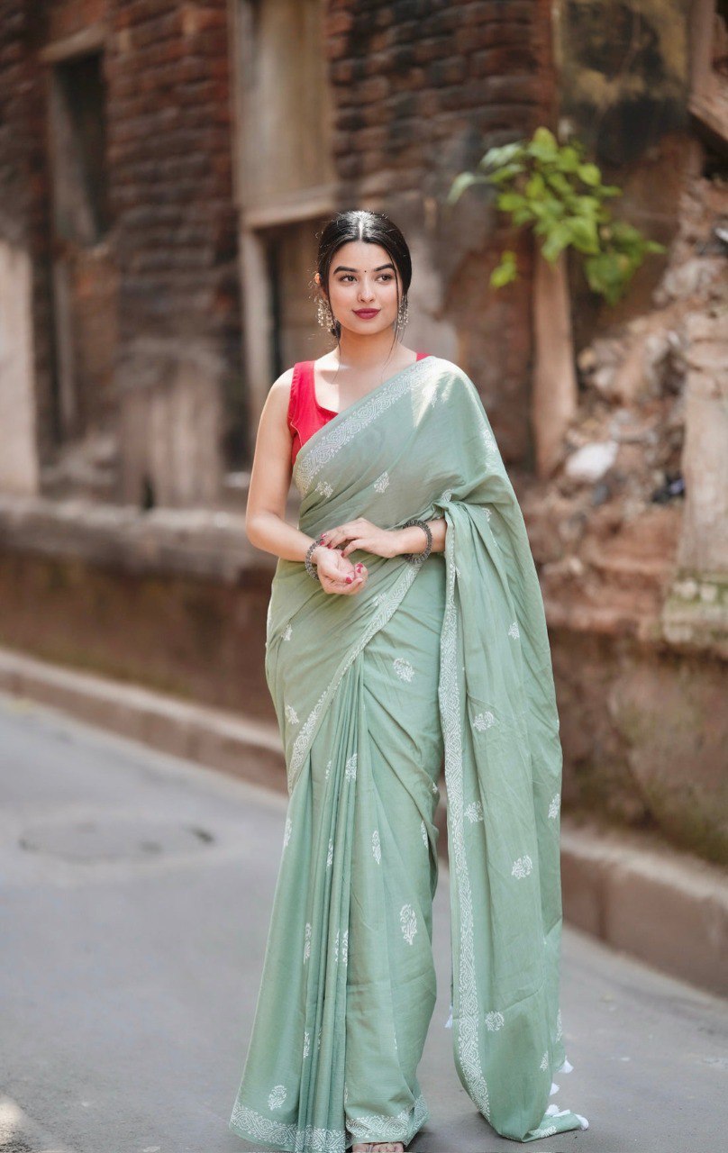 Ready to Wear Mul Cotton Saree with Pocket & Silk Blouse