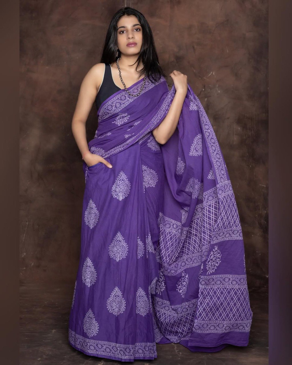 Ready to Wear Mul Cotton Printed Saree with Pocket & Silk Blouse