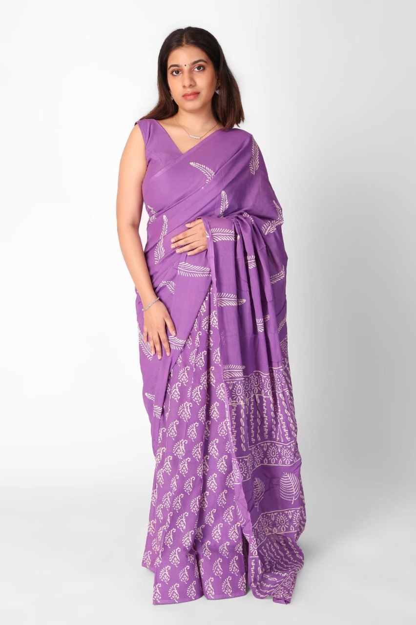Ready to Wear Mul Cotton Printed Saree with Pocket | Silk Blouse Included