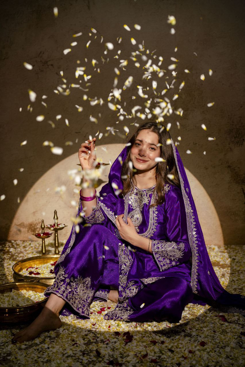 Viscose Chinon Silk Embroidered Kurti Pant Set with Viscose Silk Dupatta