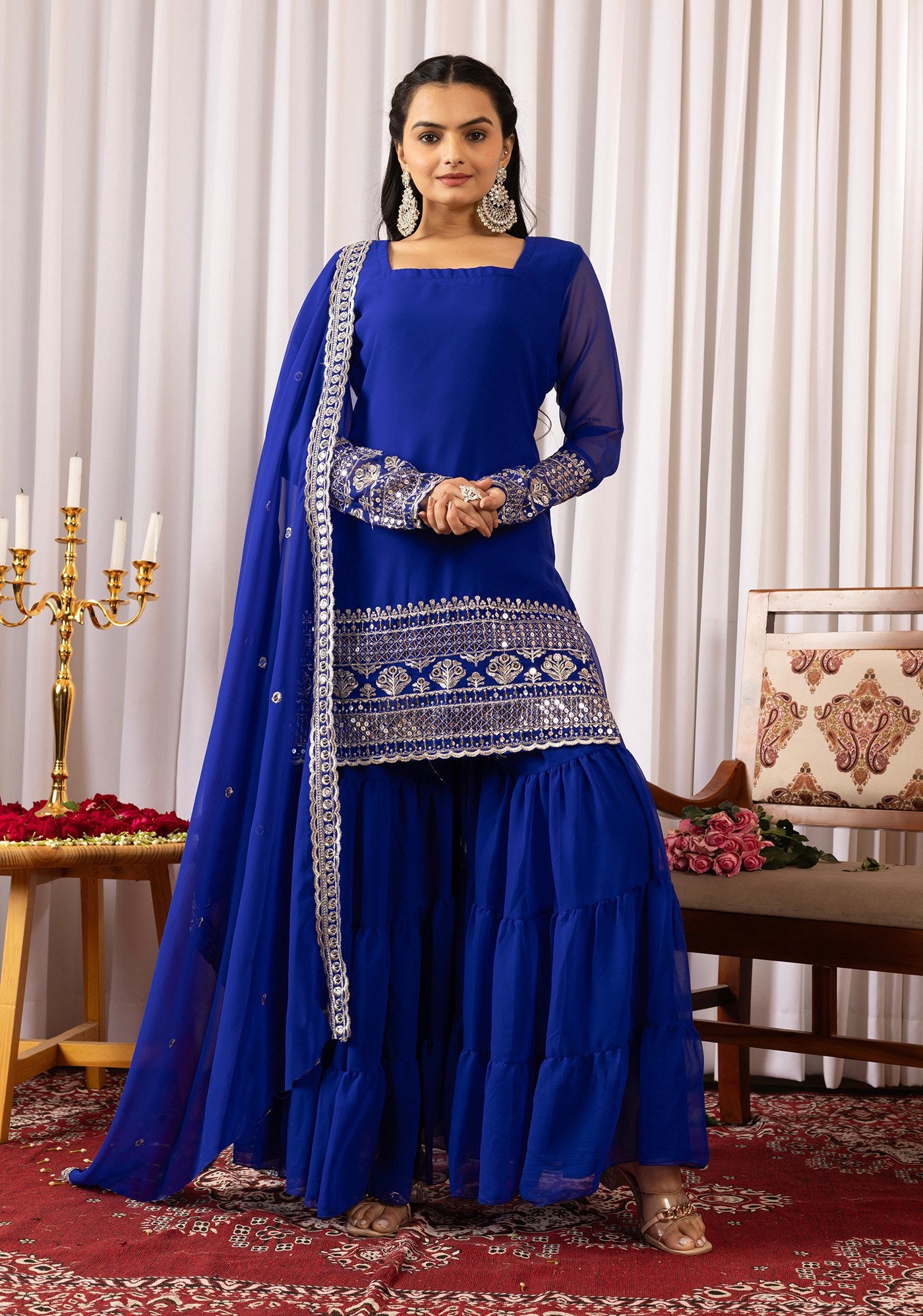 Women’s Georgette Kurta Sharara Dupatta Set
