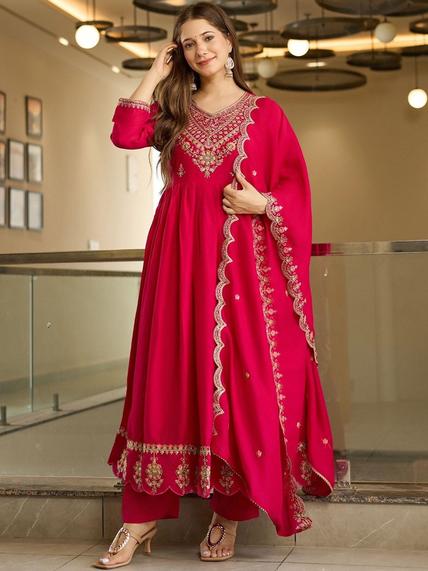 Women’s Vichitra Fabric Sharara Dupatta Set