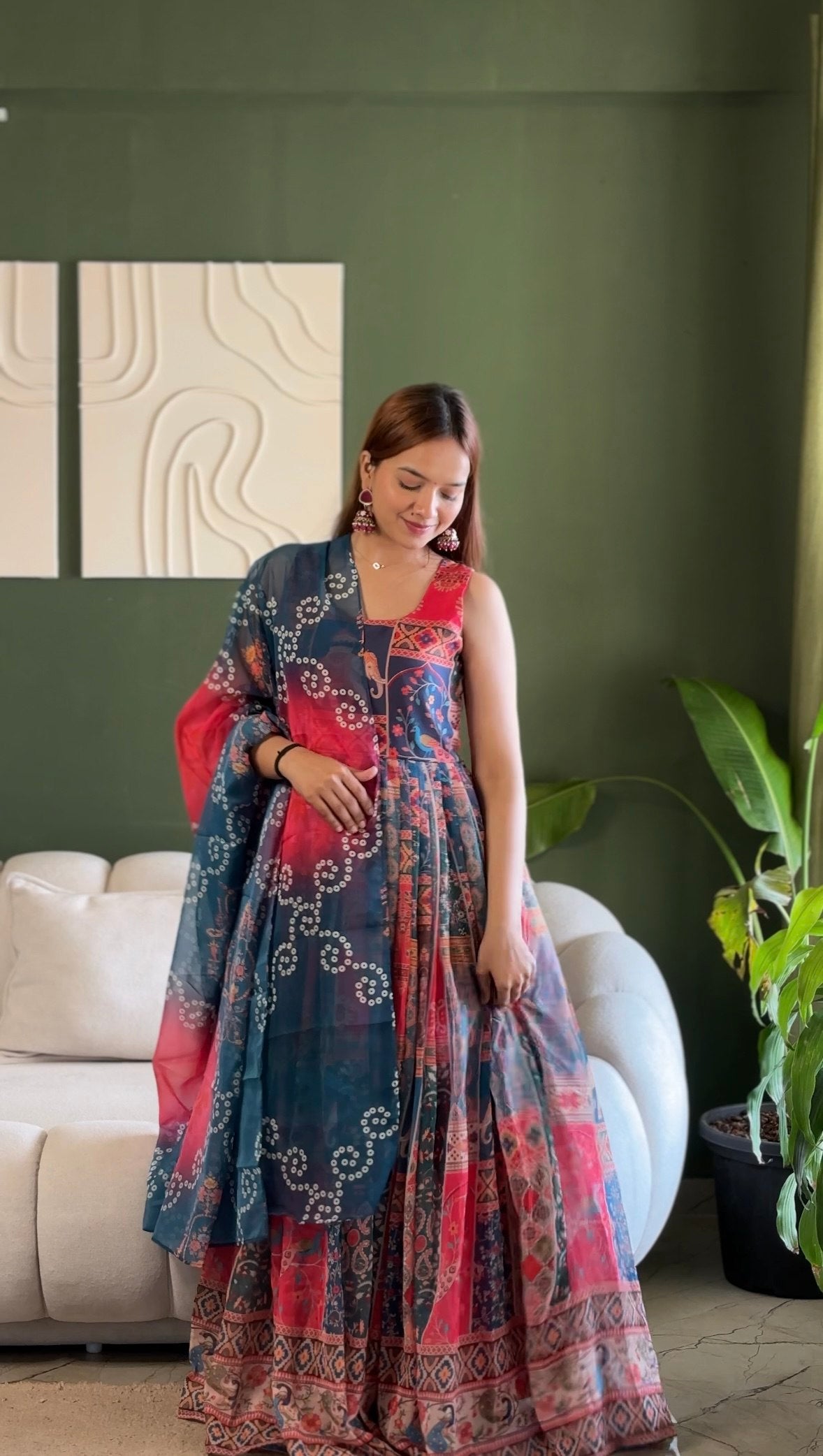 Elegant Patola Printed Organza Gown Set