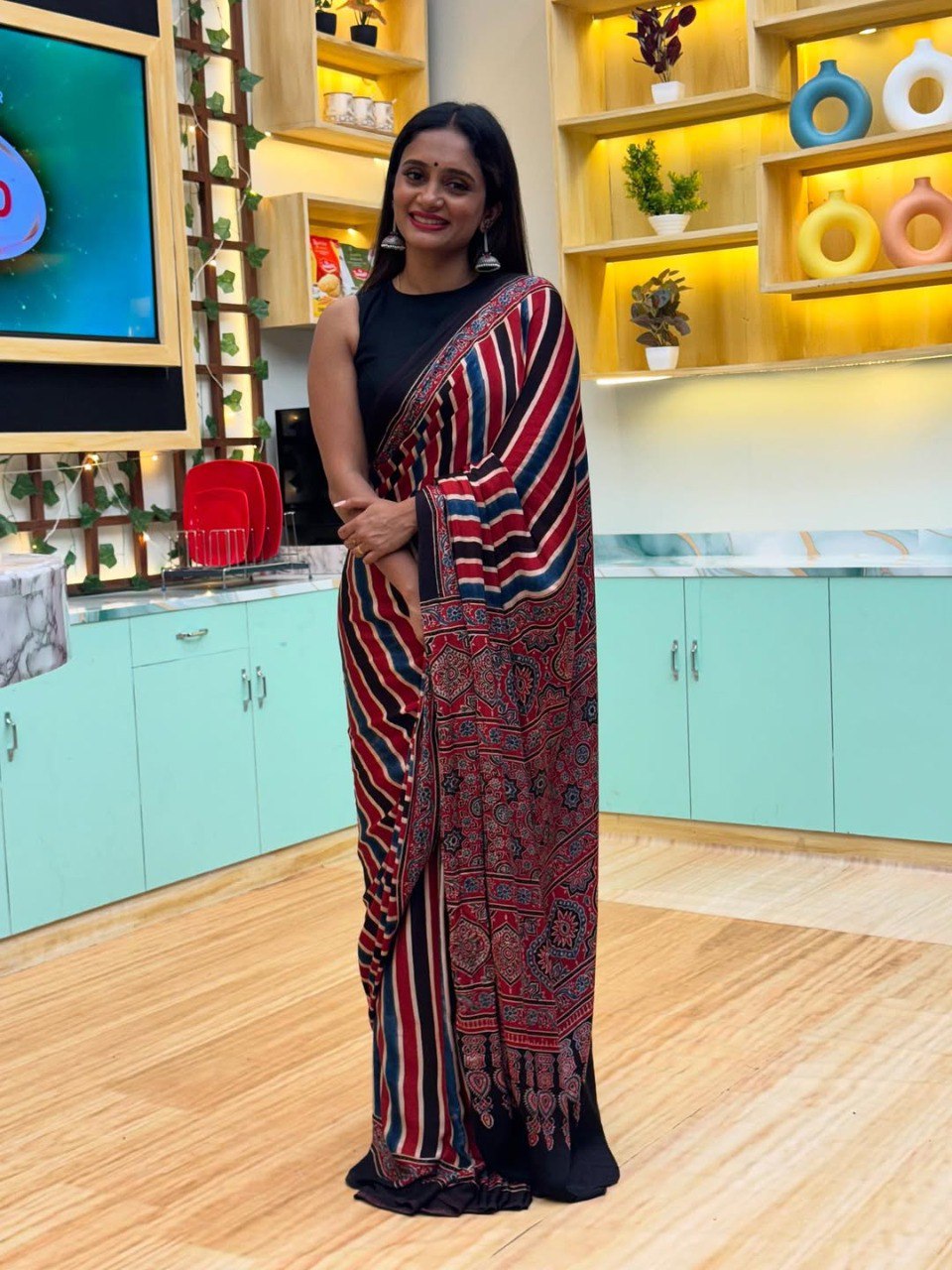 Ready to Wear Crepe Silk Saree with Printed Design