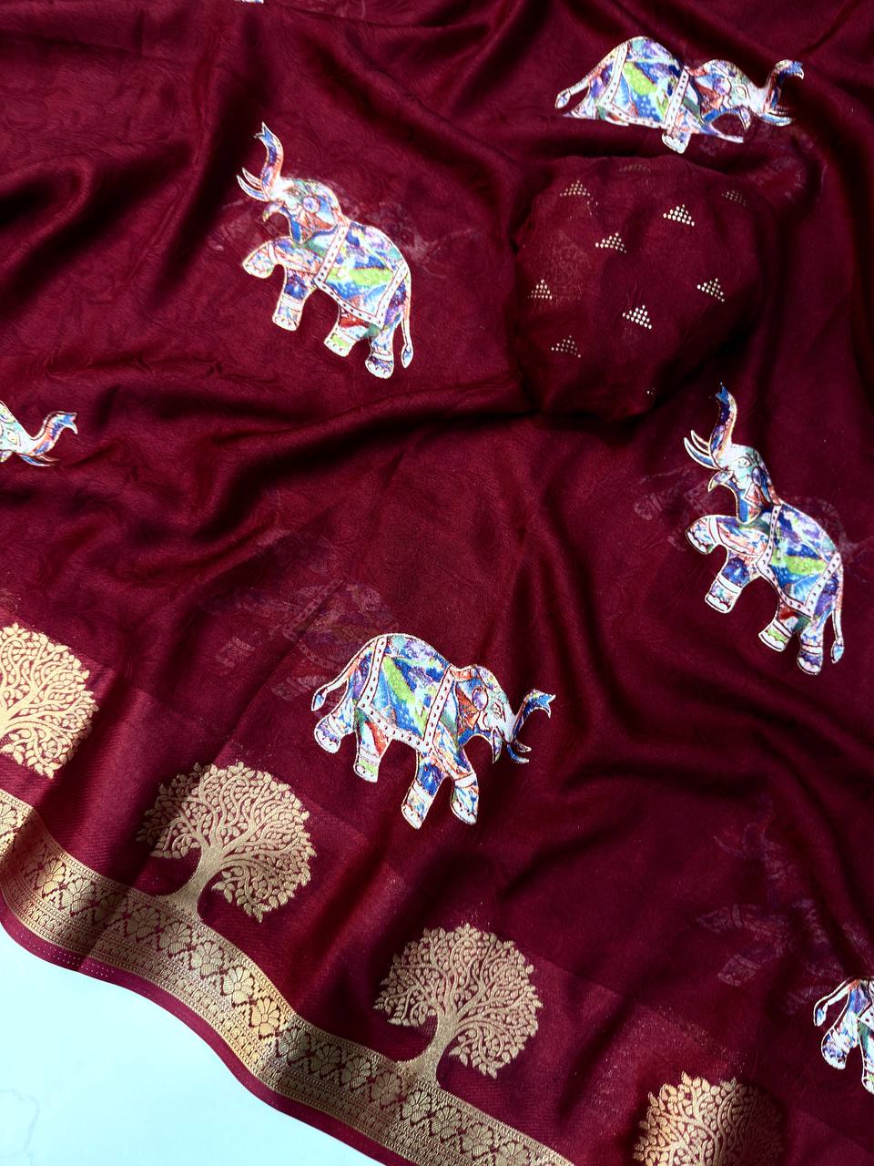 Premium Foil Work Marsh Mellow Saree