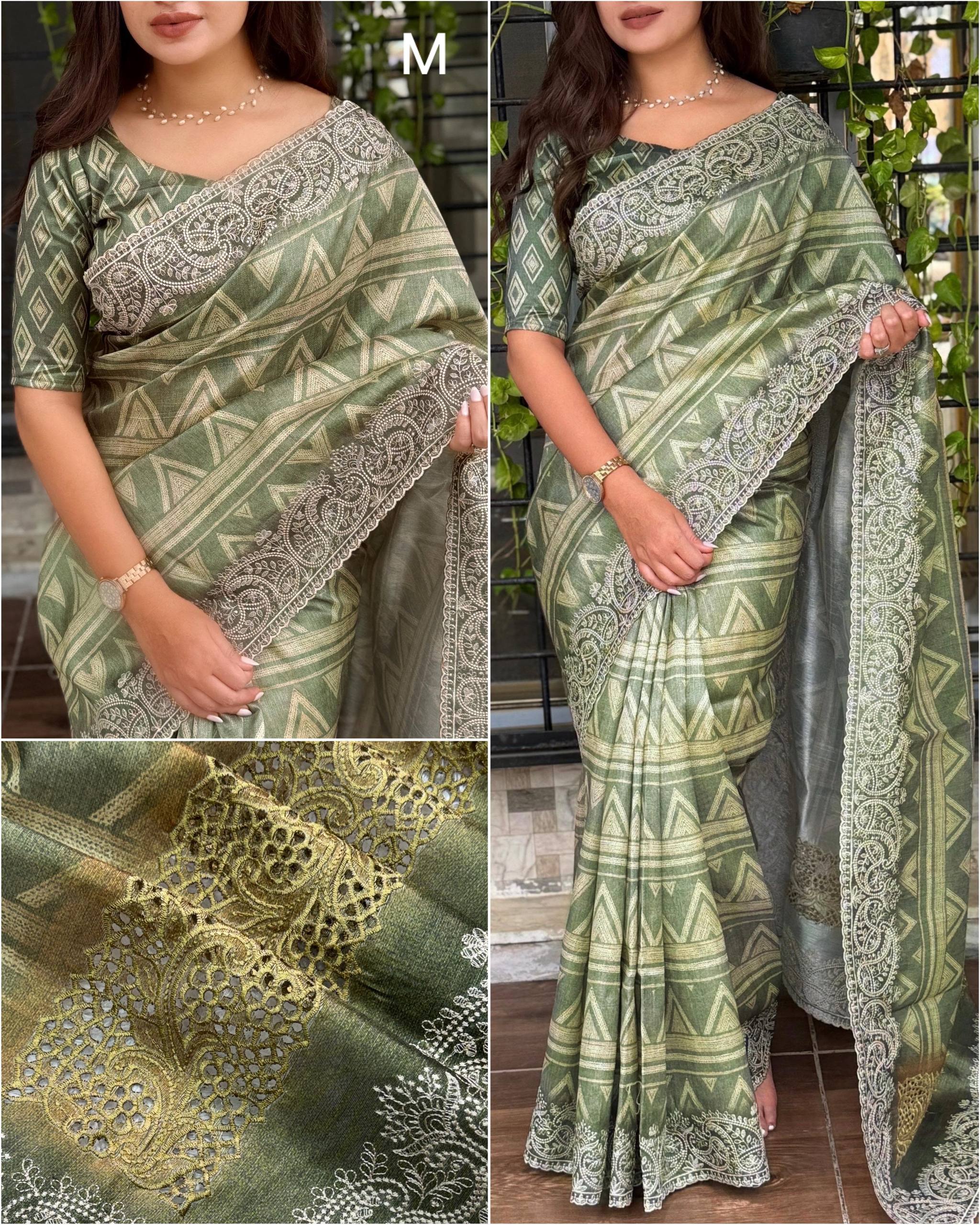 Tusser Linen Cotton Saree with Kashmiri Style Embroidery