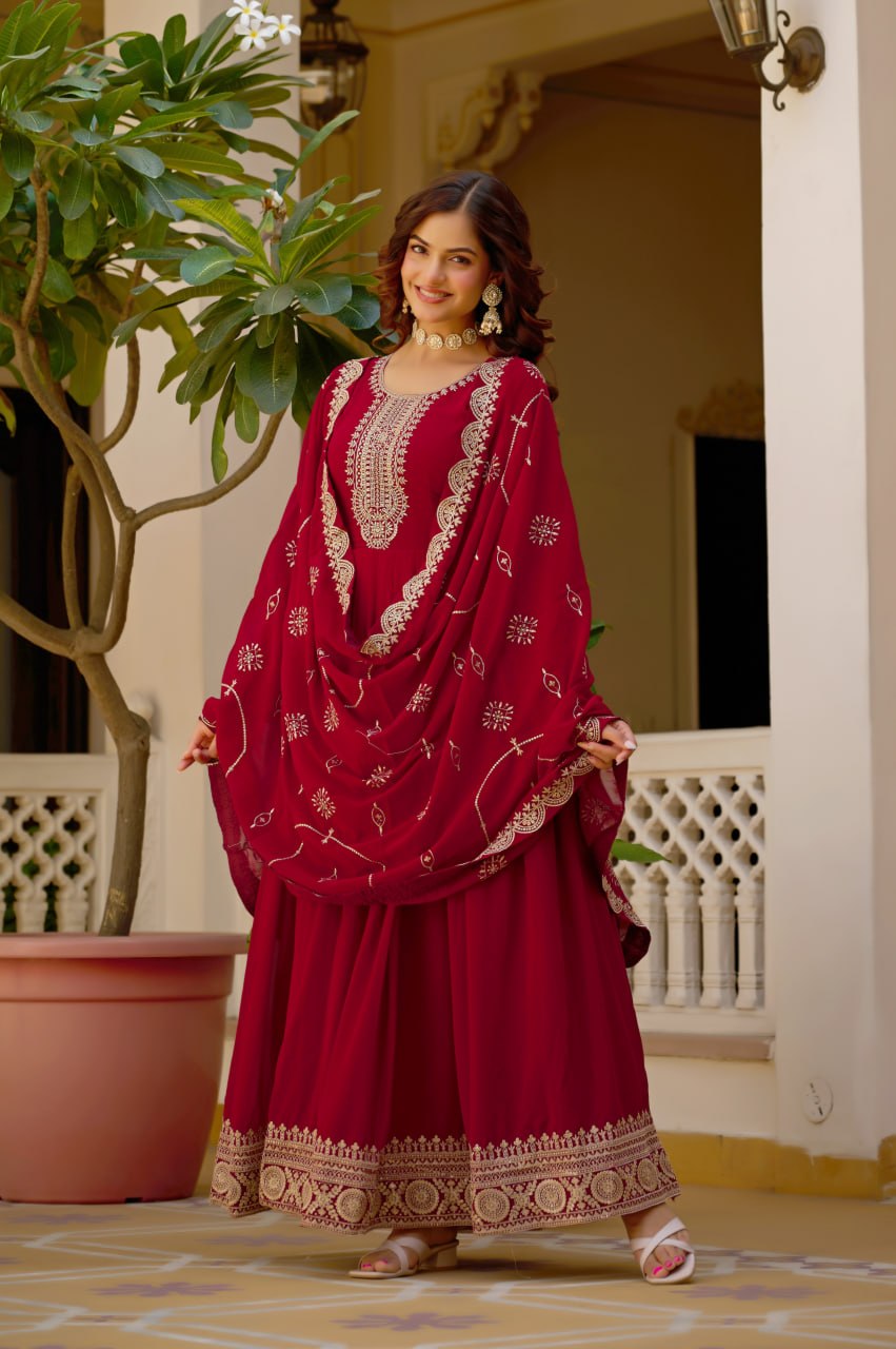Premium Maroon Anarkali Gown with Dupatta