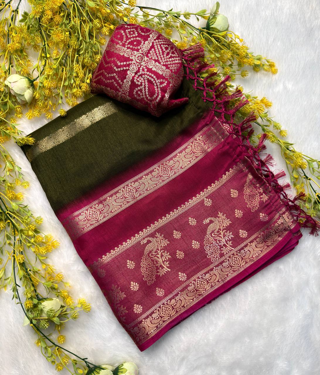 Dola Silk Uniform Saree with 2D Designer Finish