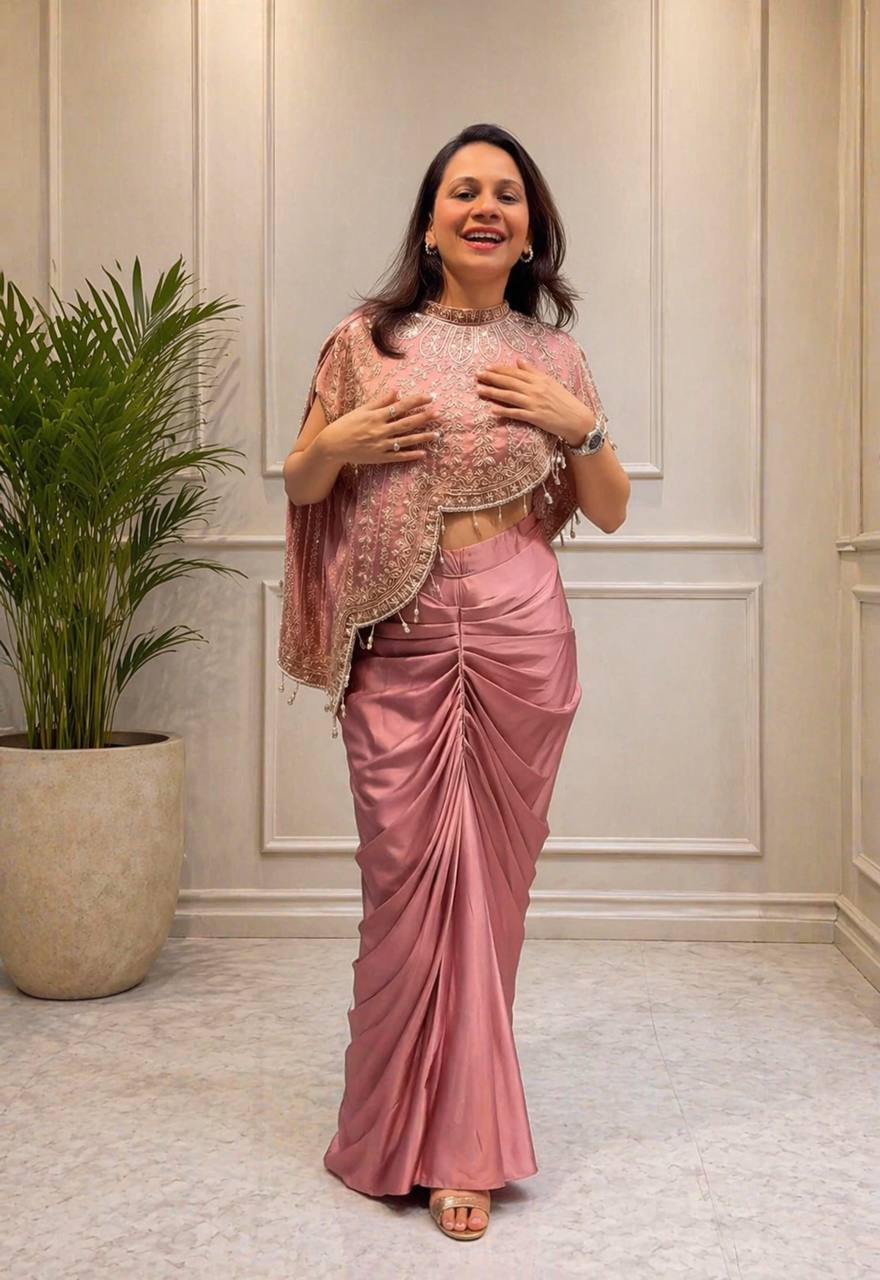 Bollywood Style Crepe Silk Koti Dhoti Set with Embroidery