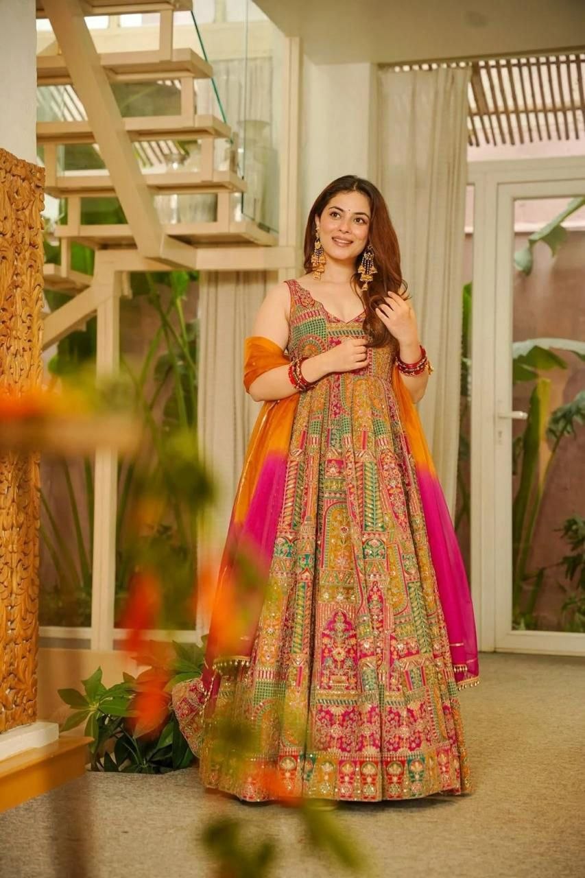 Elegant Digital Print Organza Anarkali Gown with Dupatta