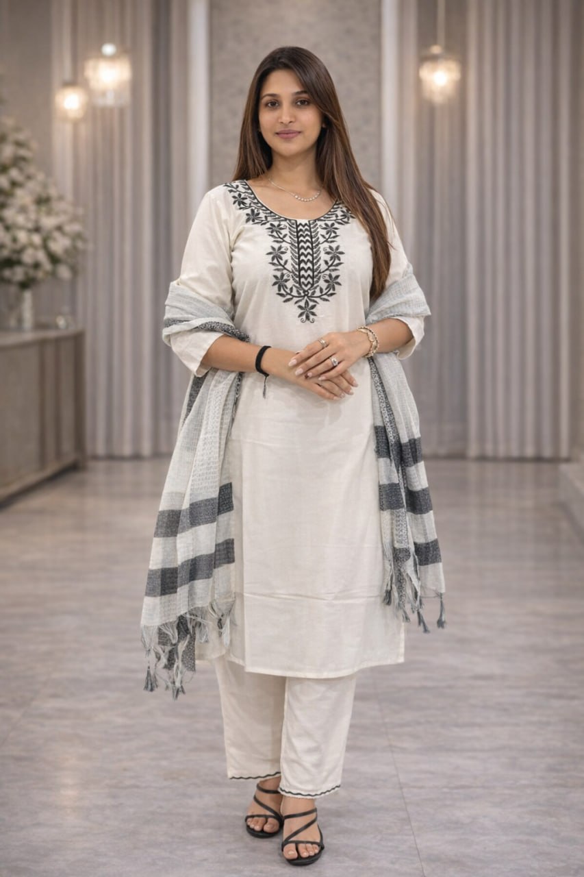 Elegant Straight Kurti Pant Dupatta Set