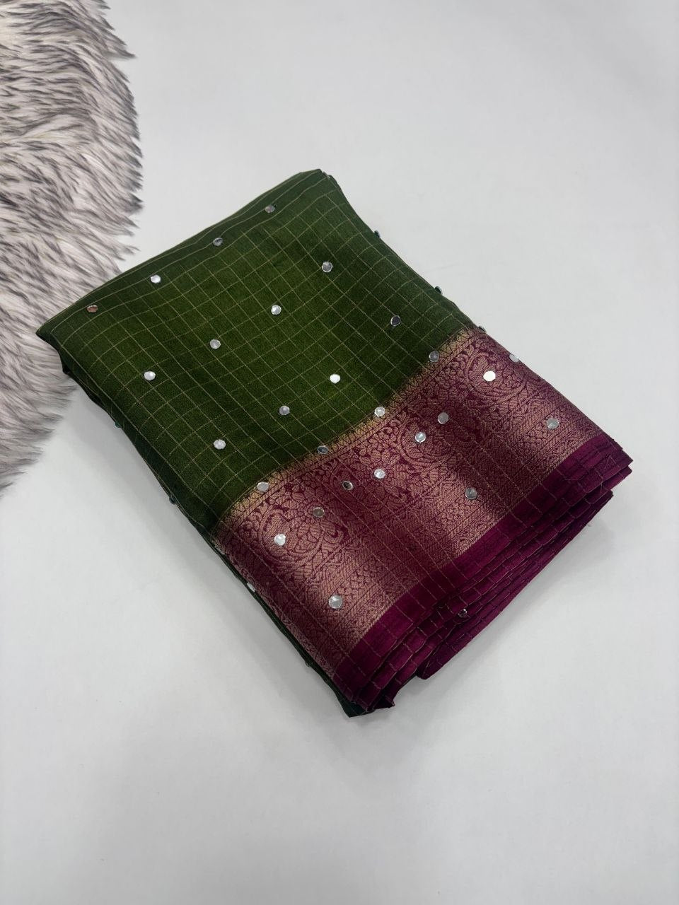 Premium Dola Silk Saree with Mirror Work & Rich Zari Border