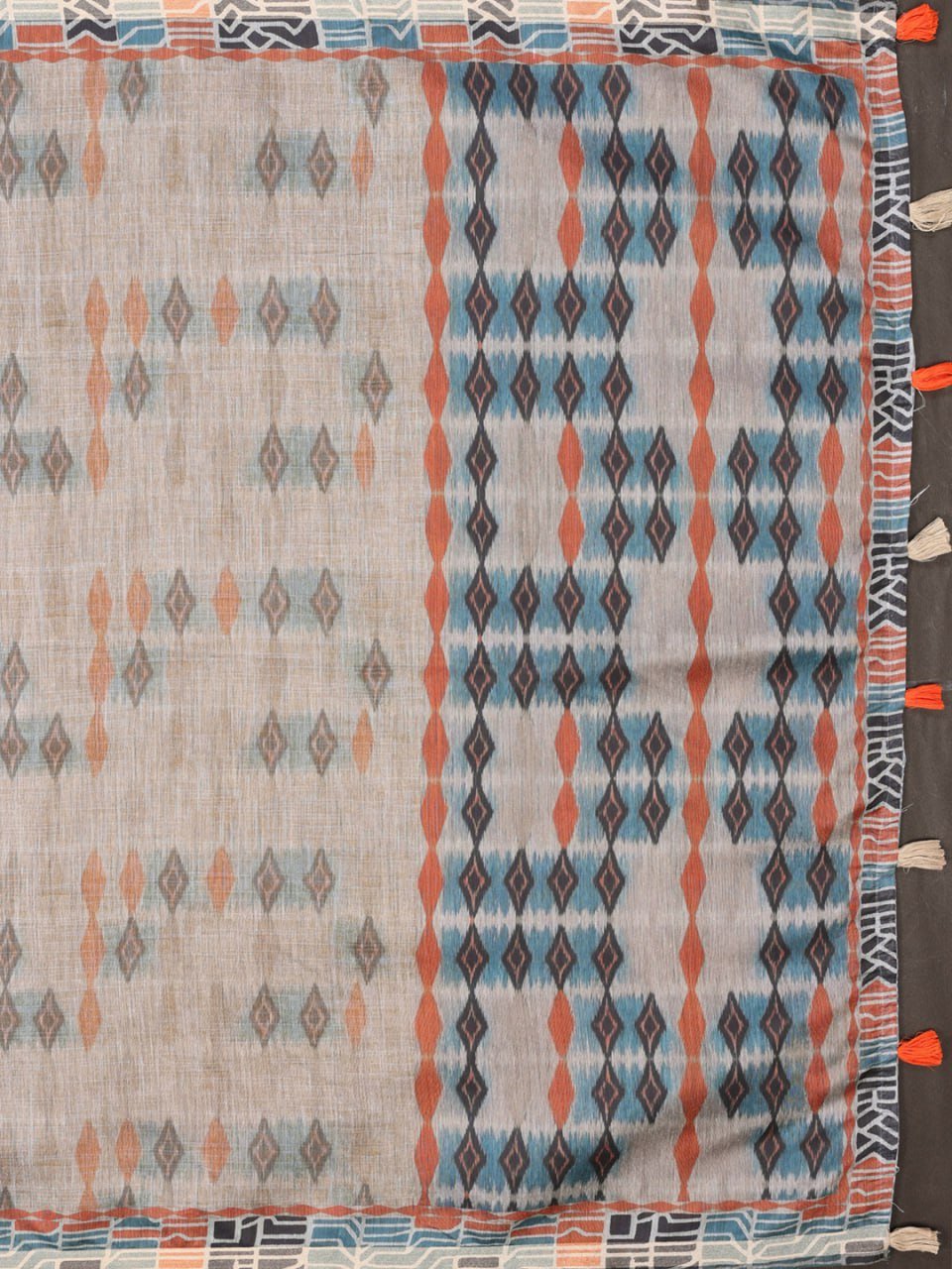 Grey & Rust Patterned Black Chanderi Saree