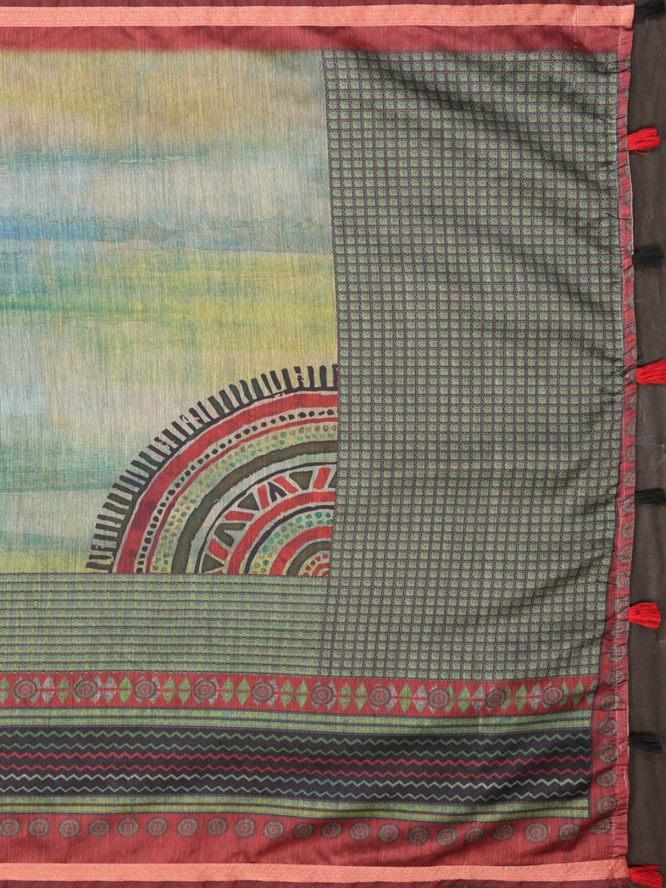 Green & Maroon Black Chanderi Saree