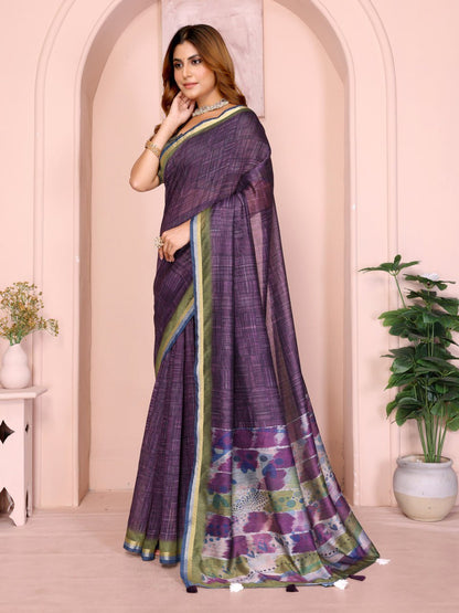 Purple & Green Black Chanderi Saree