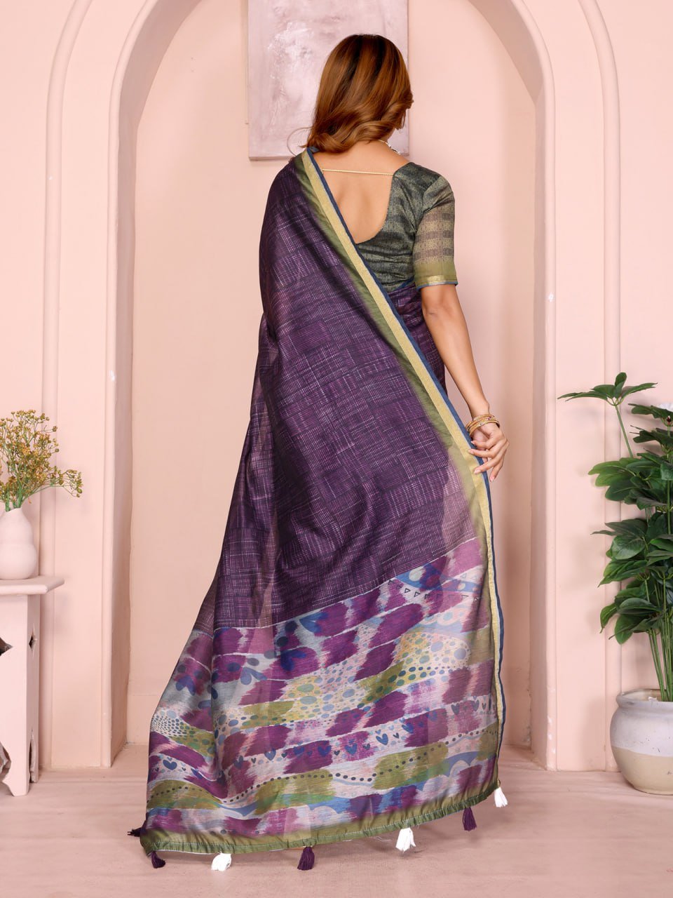 Purple & Green Black Chanderi Saree