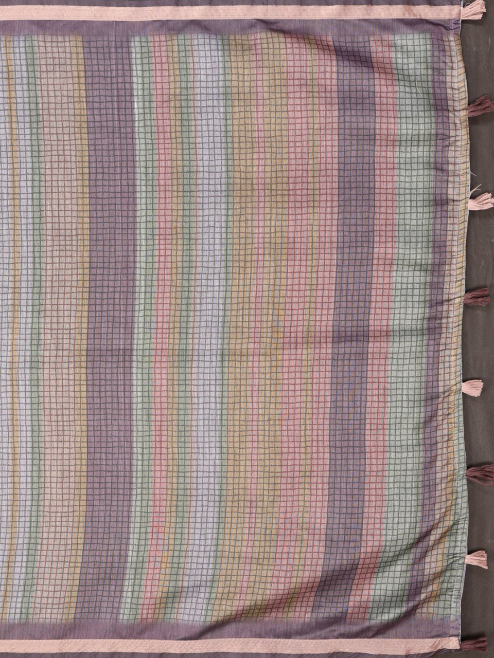 Pastel Multicolor Checked Black Chanderi Saree