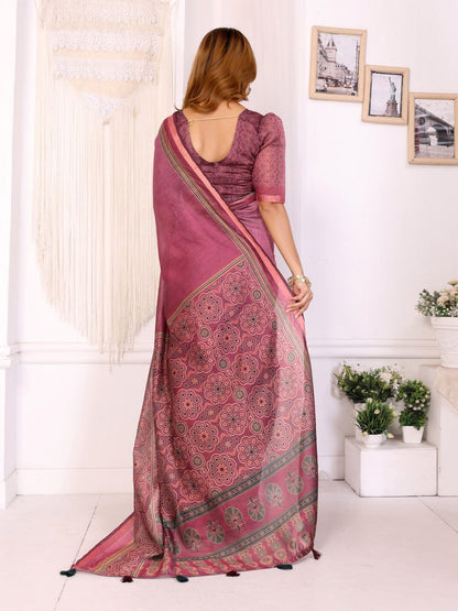 Rosewood Elegance Chanderi Saree with Ethnic