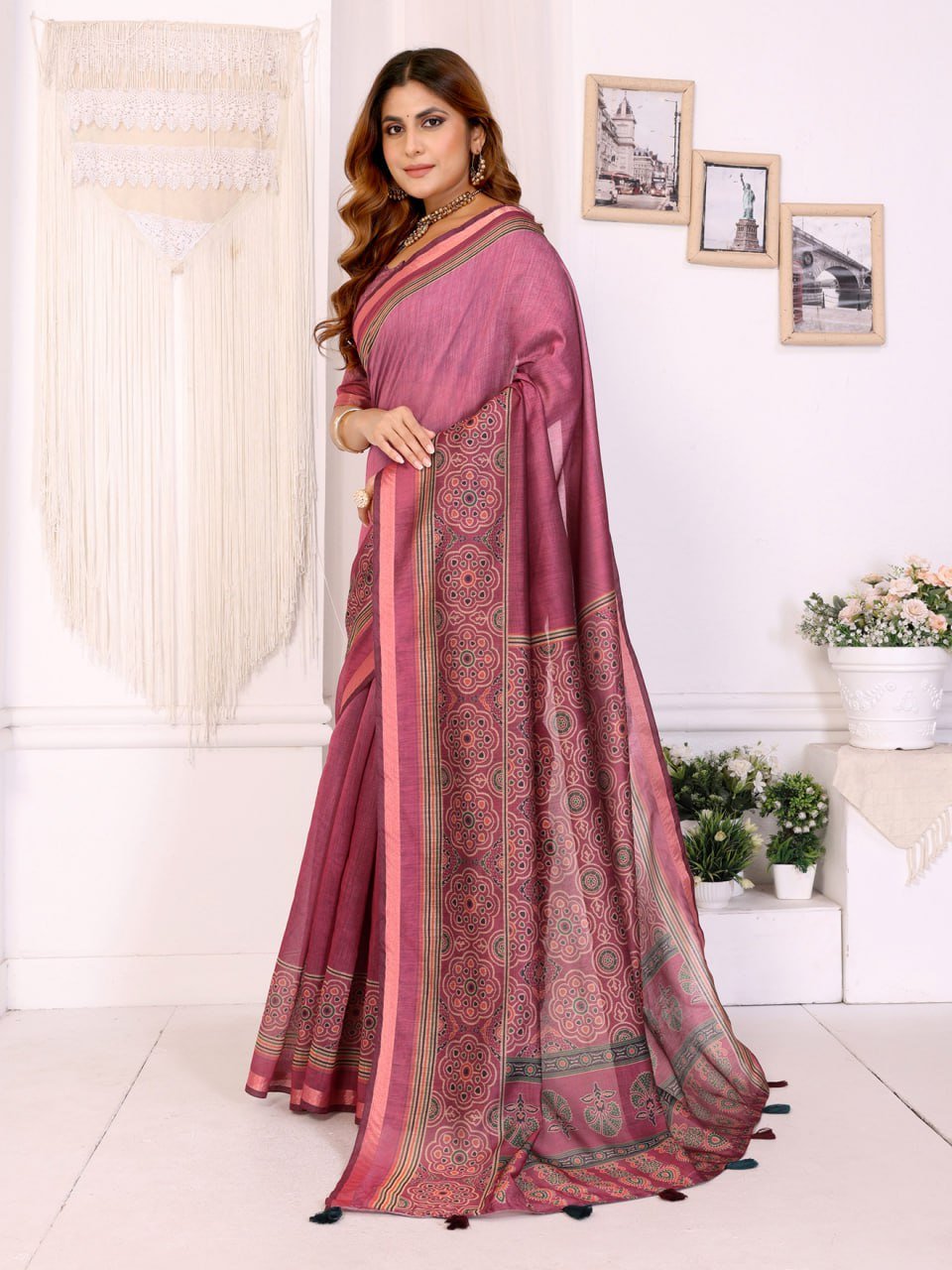 Rosewood Elegance Chanderi Saree with Ethnic
