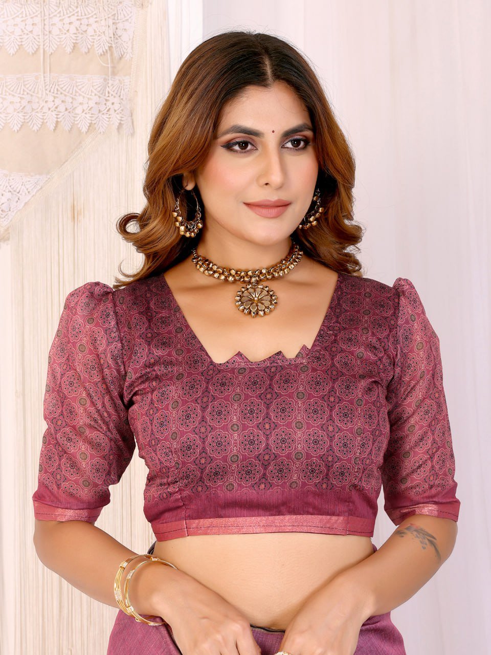 Rosewood Elegance Chanderi Saree with Ethnic