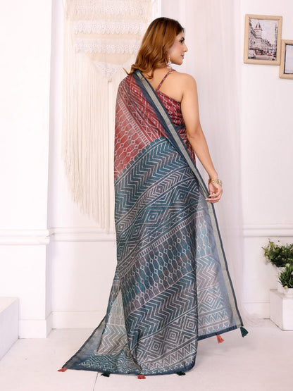 Multicolor Geometric Printed Chanderi Saree