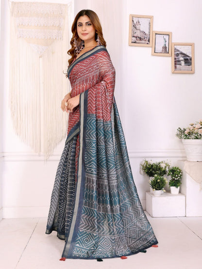 Multicolor Geometric Printed Chanderi Saree