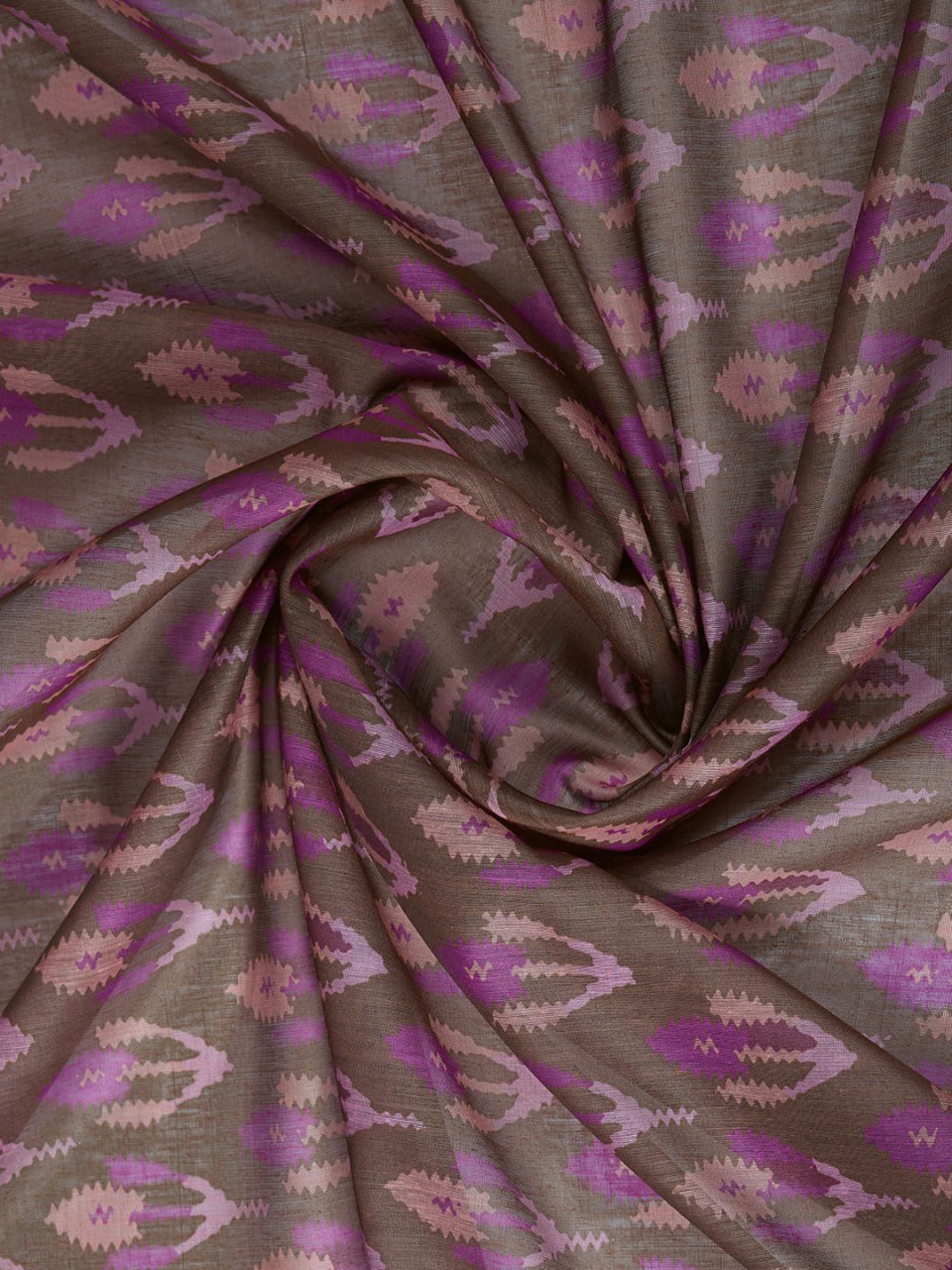 Brown & Blue Ikat Printed Chanderi Saree