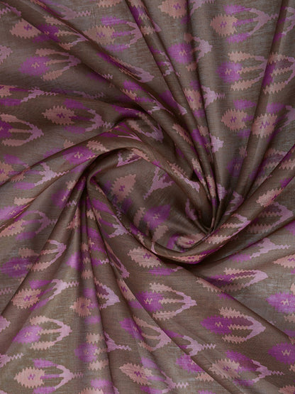 Brown & Blue Ikat Printed Chanderi Saree