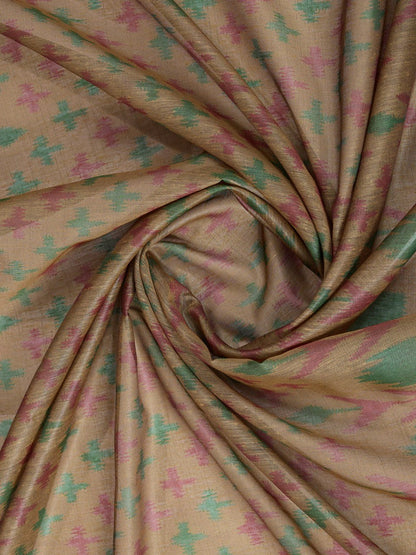 Olive & Purple Ikat Printed Chanderi Saree