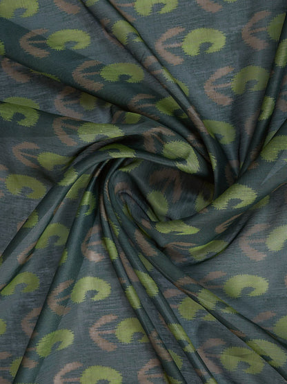 Dark Green & Purple Ikat Printed Chanderi Saree