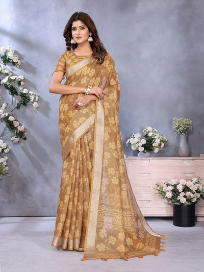 Golden Floral Woven Saree