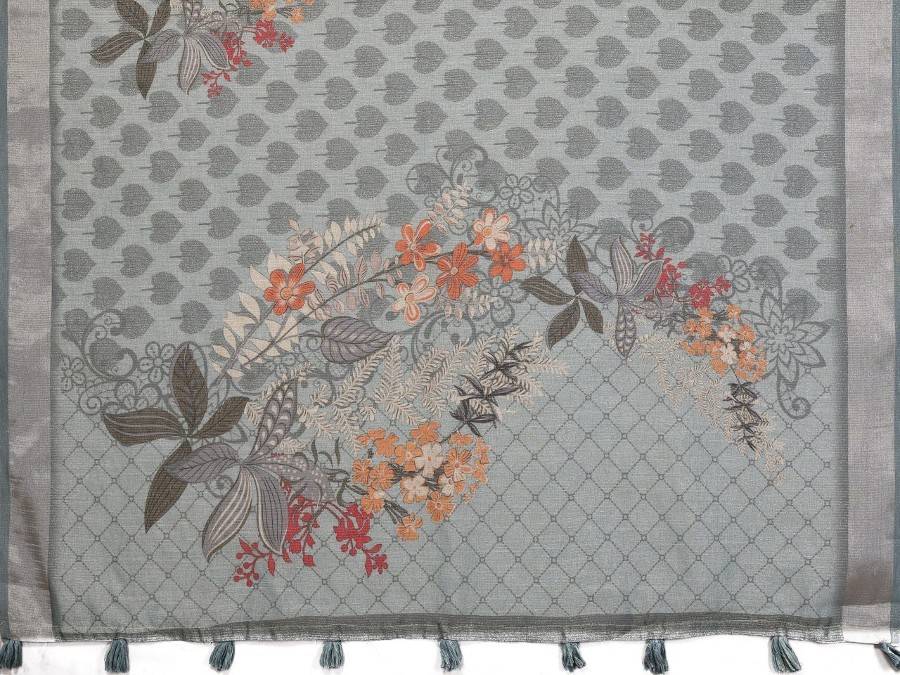 Greyish Blue Woven Floral Saree