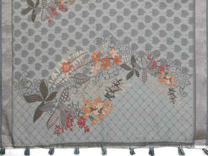 Greyish Blue Woven Floral Saree