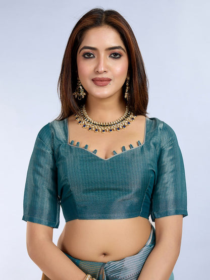 Teal Geometric Printed Saree