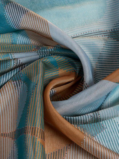 Teal Geometric Printed Saree