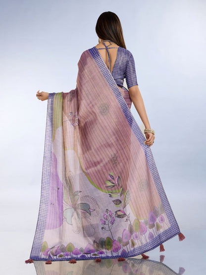 Lavender Floral Printed Saree