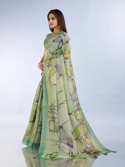 Light Green Abstract Printed Saree